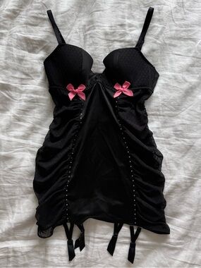 Victoria's Secret Black Chemise with Pink Bows